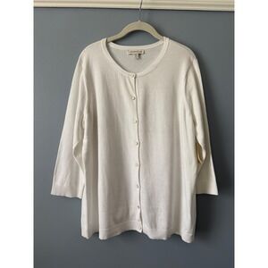 NWT Women's Coldwater Creek White Cotton Classic Cardigan 3/4 Sleeves Size XLarg